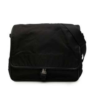 PRADA Black Leather Saffiano Messenger Shoulder Bag